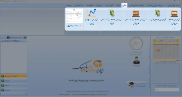 تب «گزارشات مالی» در نرم افزار پخش مویرگی پارسیک