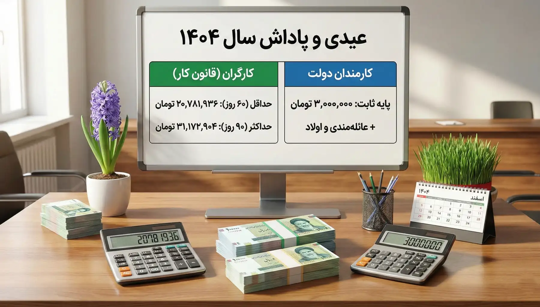 همه چیز درباره عیدی سال ۱۴۰۴؛ از نحوه محاسبه تا زمان پرداخت به کارگران و کارمندان 1 عیدی کارمندان و کارگران 1404